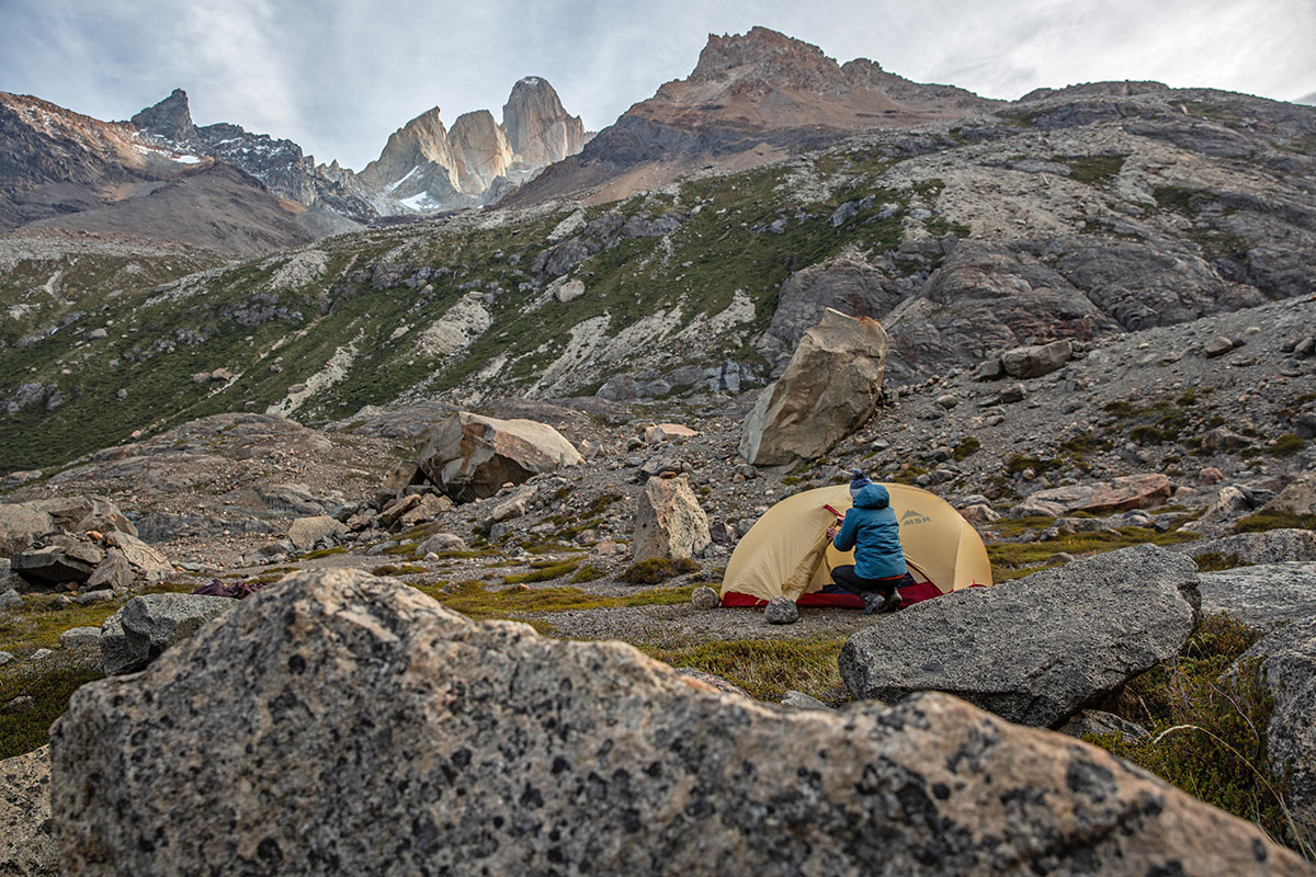 Backpacking tent (setting up MSR Hubba Hubba)